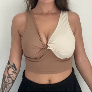 Two-Tone Twist Crop Top Tank